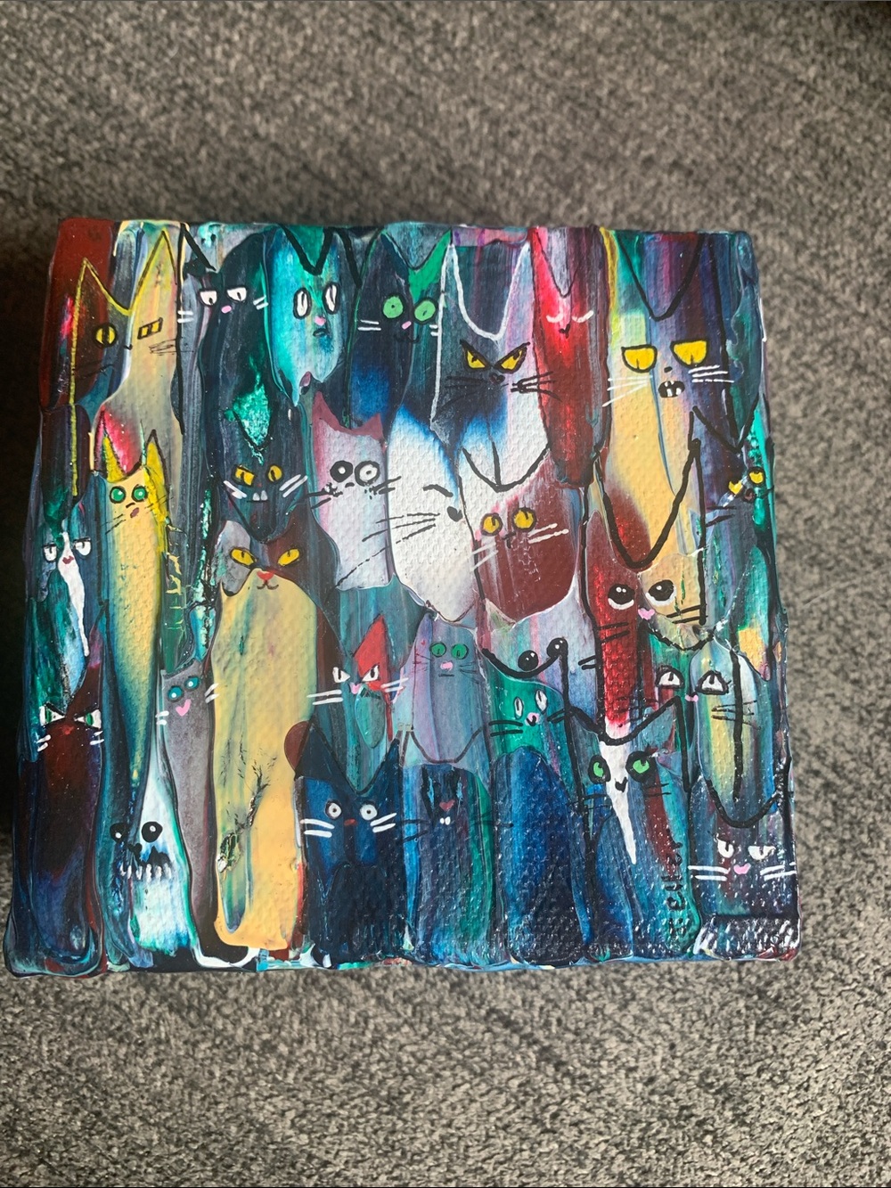 Whimsical Multicolor Cat Crowd Painting 4x4